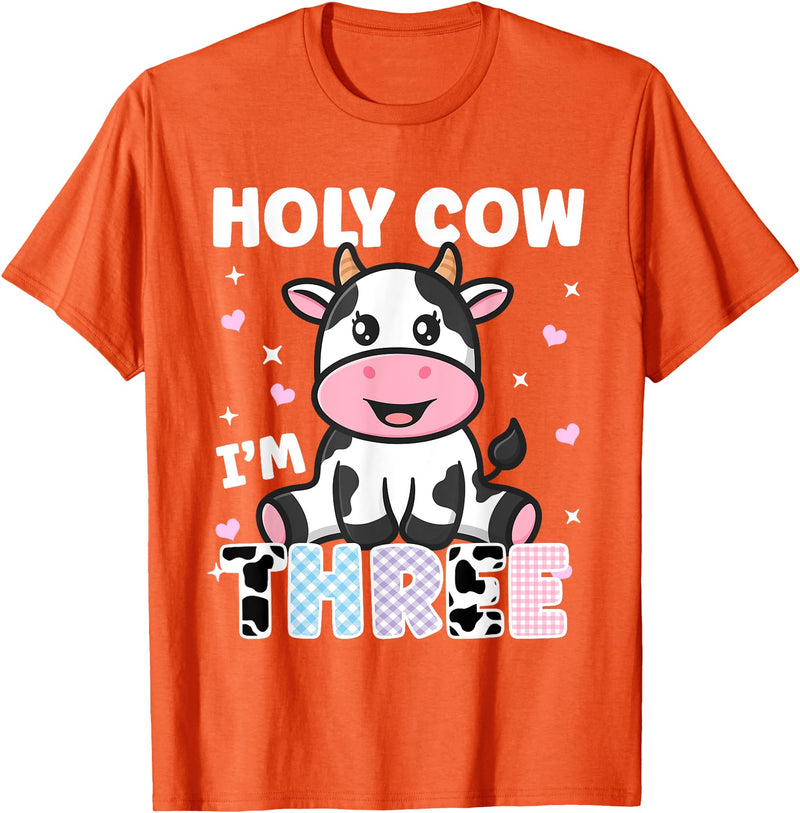Holy Cow I'm Years Old Cow Birthday by Zynx Holy Cow I'm Three Years Old Cute Cow 3rd Birthday Party T-Shirt - Orange