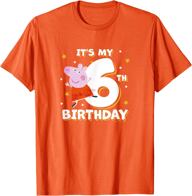 Peppa Pig It's My 6th Birthday Holiday Stars Celebration T-Shirt - Orange