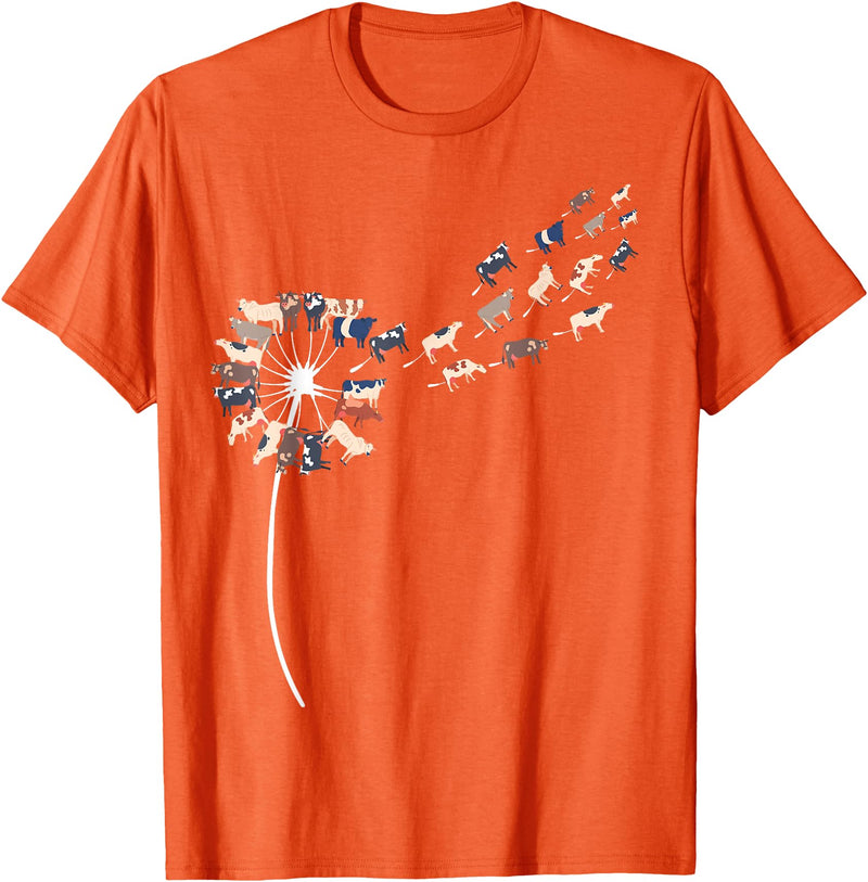 Womens Cow Design Dandelion Cows Stuff for Cow Lover | Womens Cow T-Shirt - Orange