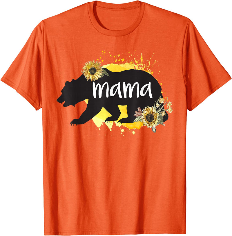 Classy Mom Quotes Co. Mama Bear Sunflower Cute Watercolor Best Mom Ever Theme T-Shirt - Orange