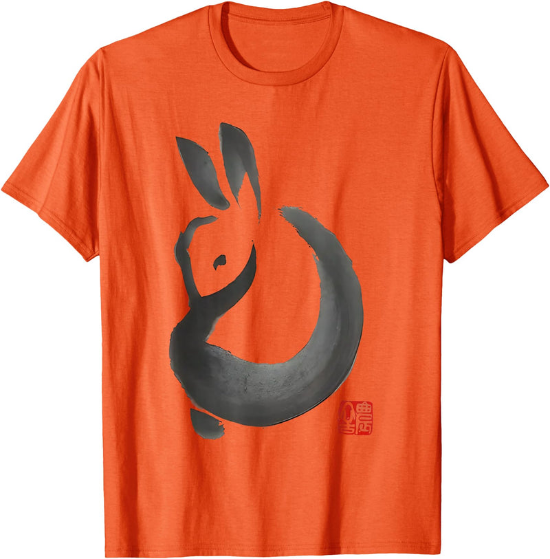 Cute Rabbit Lover Bunny Graphic T-Shirt (White) in Orange