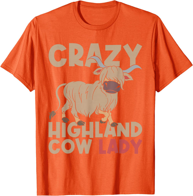 Scottish Animal Hairy Highland Cow Gift Crazy Highland Cow Lady Women Farmer Scottish Highland Cow T-Shirt - Orange