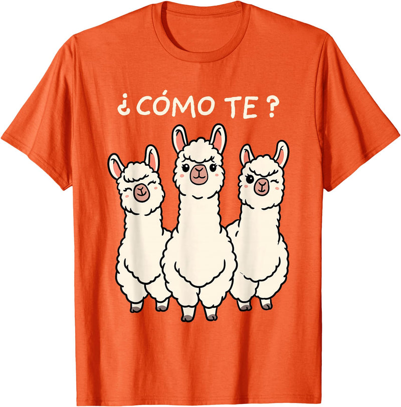 GoshWow Como Te Llamas Shirt Funny Llama Spanish Teacher Joke T-Shirt - Orange