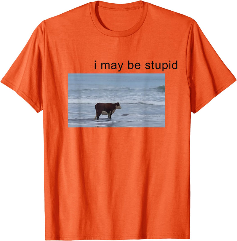 I May Be Stupid Cow Meme i may be stupid Funny T-Shirt - Orange