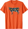 Cow Floral Silhouette Cattle Farm Lover Floral Cow Silhouette Womens Girls Cow Farm Animal T-Shirt - Orange