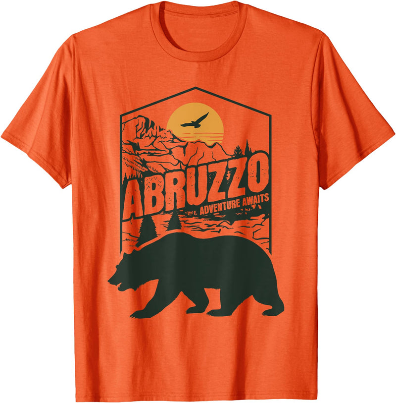 Outfit per Trekking ed Escursioni in Abruzzo Abruzzo Adventure Awaits Marsican Abruzzese Bear T-Shirt - Orange