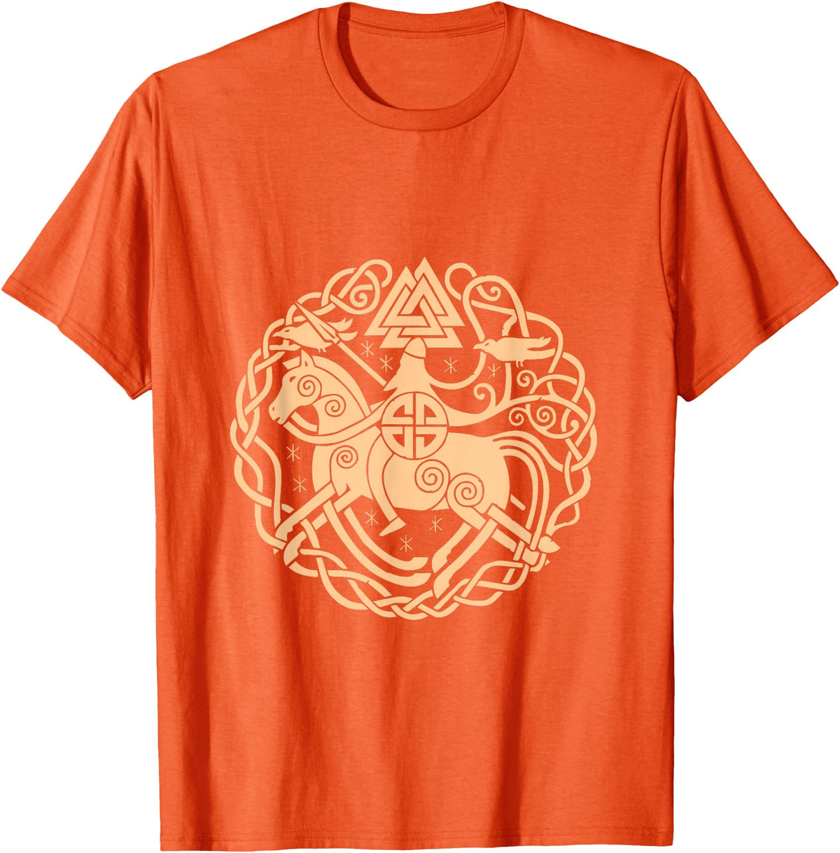 Thor Scandinavia Axe Celtic Raven Runes Norway Viking Symbols Horse Valhalla Scandinavia Raven Gift T-Shirt - Orange
