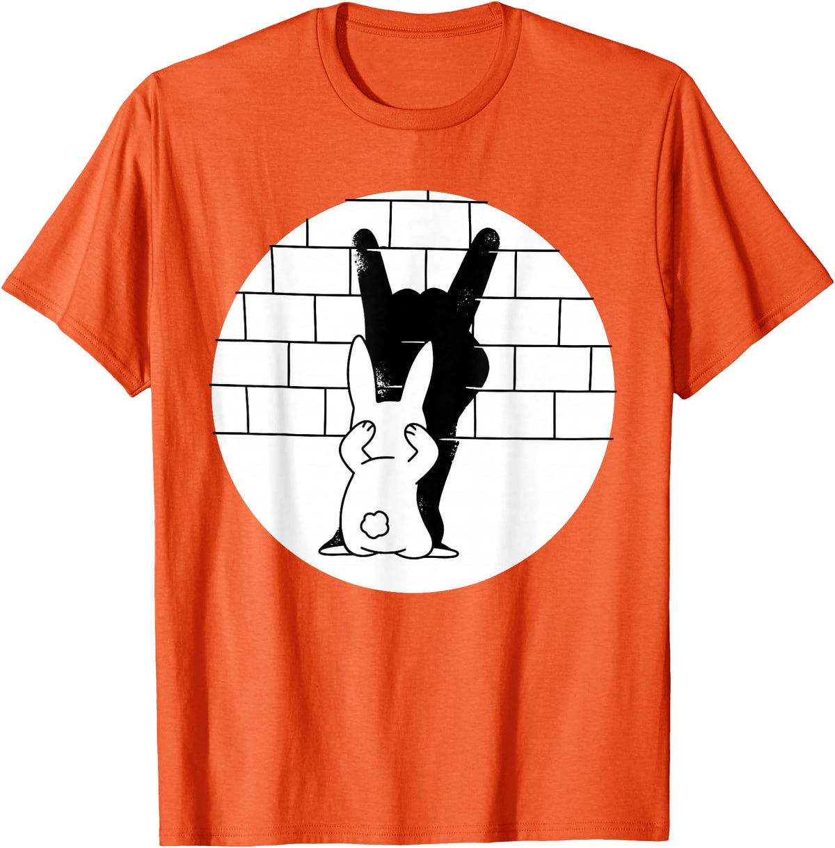 Funny Rabbit Bunny Animal Shadow Puppet T-Shirt in Orange