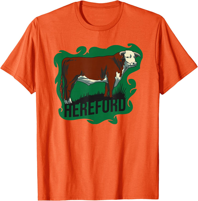 Hereford cow lover gift Hereford cow standing on the green grass T-Shirt - Orange