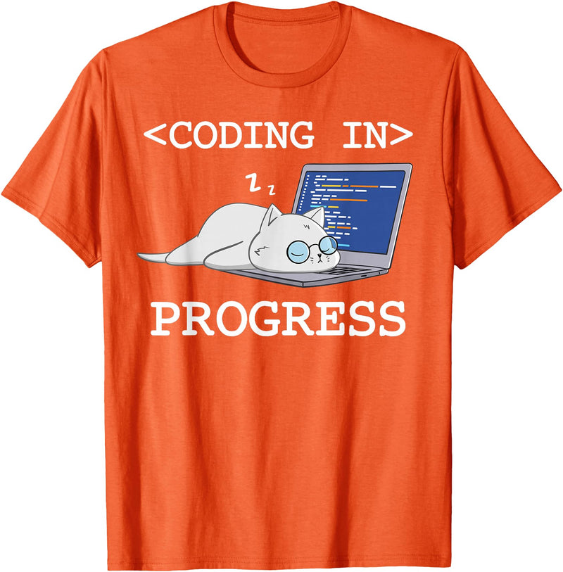 Programmer Software Engineering Gifts Funny Programming Cat Coding Coder Programmer Developer T-Shirt - Orange