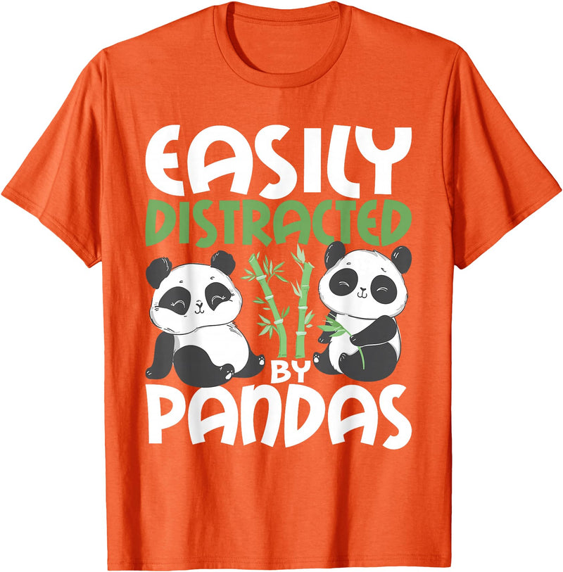 Panda Lover Shirts Easily Distracted By Pandas - Cute Kawaii Panda Bear T-Shirt - Orange