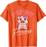 Pig Birthday 8 Cute Piggy Barn Party Apparel Pig 8th Birthday Princess Farm Party Hog Farmer Barnyard T-Shirt - Orange