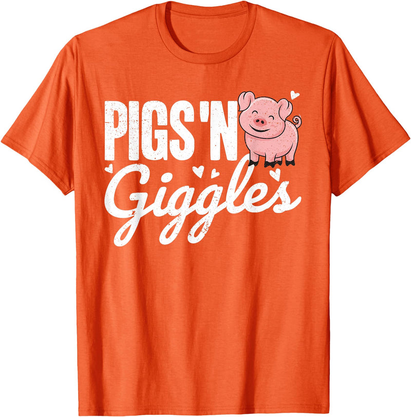 The Cute Pig Farming Apparel Co. Pigs 'n Giggles Funny Farm Pig Farmer Pigs Women Girls T-Shirt - Orange