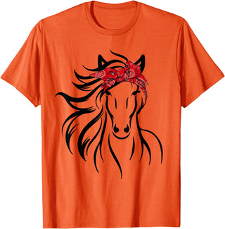 Horse Bandana Tee For Women Girls Tee Horse Bandana Tee for Horseback Riding Horse Lover T-Shirt - Orange