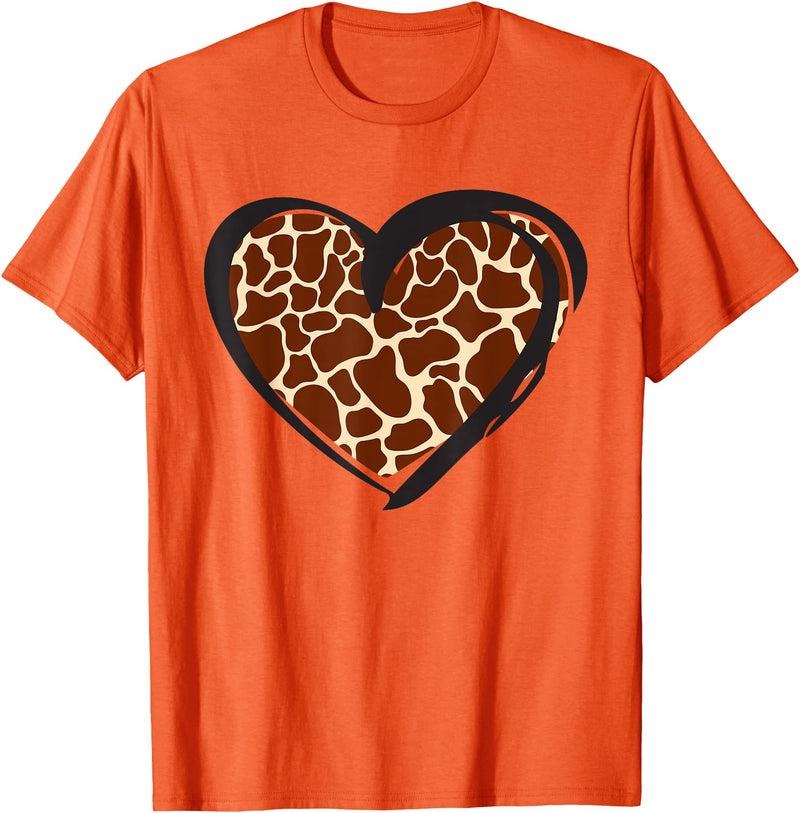 Giraffe Pattern Graphic Apparel Heart Giraffe Print for Giraffe Lover T-Shirt - Orange