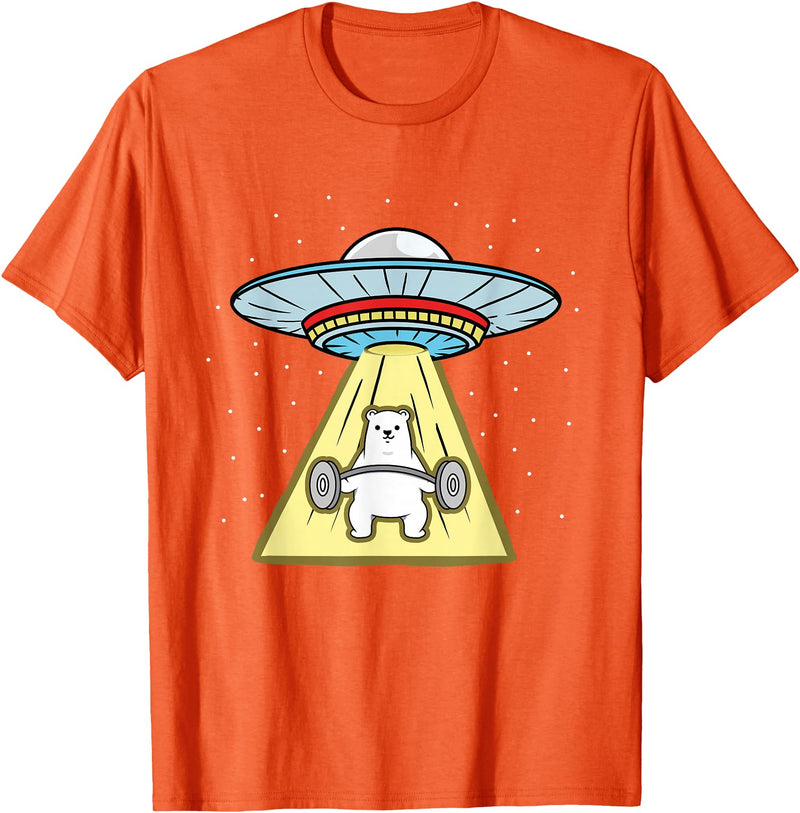 Hiking Lover Design Polar Bear Weightlifting UFO Abduction T-Shirt - Orange