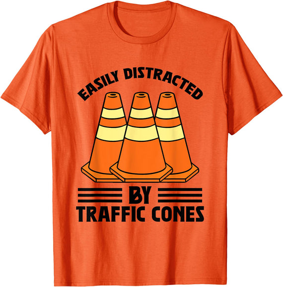 Halloween Traffic Cone Costume Roadway Safety Road Cone Easily Distracted by Traffic Cones T-Shirt - As Pictured