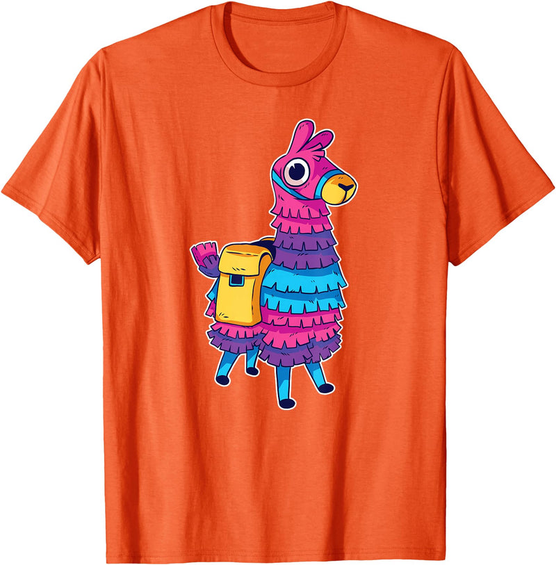 Llama Pinata Party Shop Funny Loot Llama Pinata with Yellow Saddlebag T-Shirt - Orange