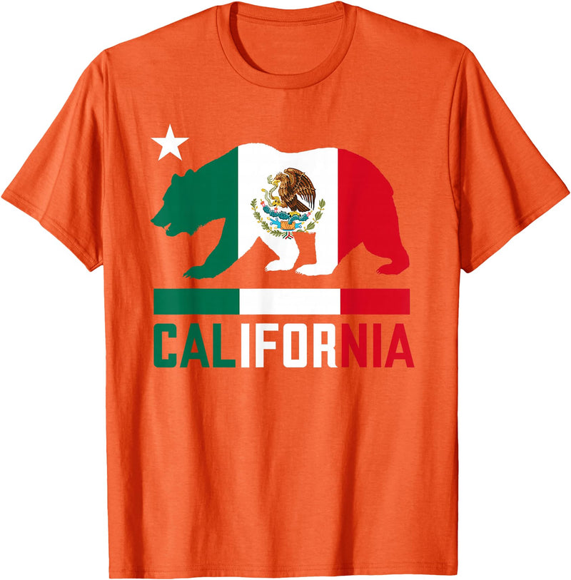 Mexican American US Apparel Co California Bear Mexican Flag State T-Shirt - Orange