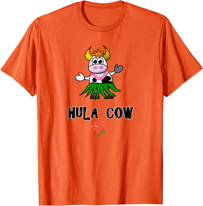 FUN DANCING ANIMALS GIFT T-SHIRTS Hawaiian Hula Dancing Cow, Funny Gift T Shirt, Dk T-Shirt - Orange