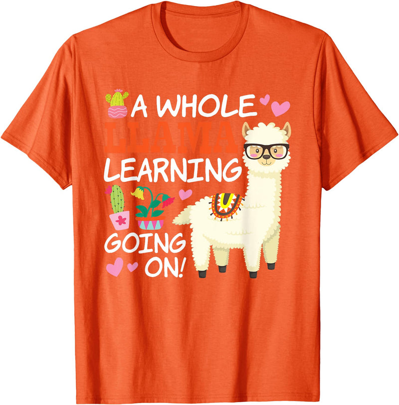 Llama School Co Llama Learning T Shirt Teachers Students Alpaca Lovers Gift T-Shirt - Orange