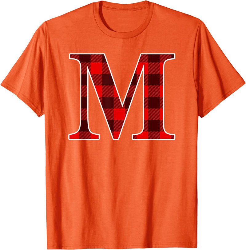 Buffalo Plaid Forever Buffalo Plaid Monogram Letter M Matching Holiday T-Shirt - Orange