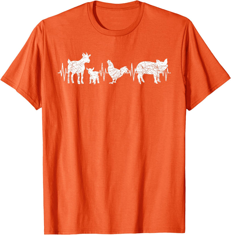 Farmer Farm Animal Lover Gifts Goat Chicken Pig Agriculture Heartbeat Farm Animals T-Shirt - Orange