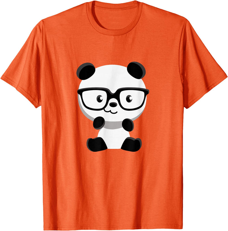 My Shirt Hub Cute Little Bear Panda Nerd with Glasses T-Shirt - Orange