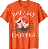 Funny Pig Lover Farm Animals Just A Boy Who Loves Pigs sunglasses In the Mud Kids Boy T-Shirt - Orange