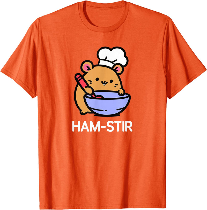 Hamster, Ham-stir Funny Jokes Sarcastic T-Shirt - Unisex-Adults & Kids - Black - Small - Short Sleeve - Cotton Blend - Classic Fit - Crew Neck - T-Shirt - Orange