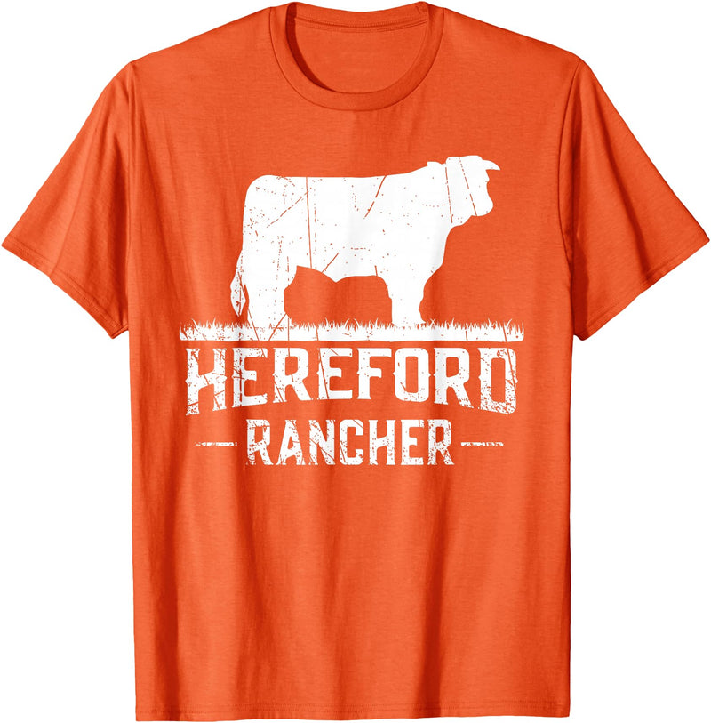Farm and Hereford Cow for Men and Cattle Clothing Hereford Rancher - Hereford Cow For Cattle Farmer T-Shirt - Orange