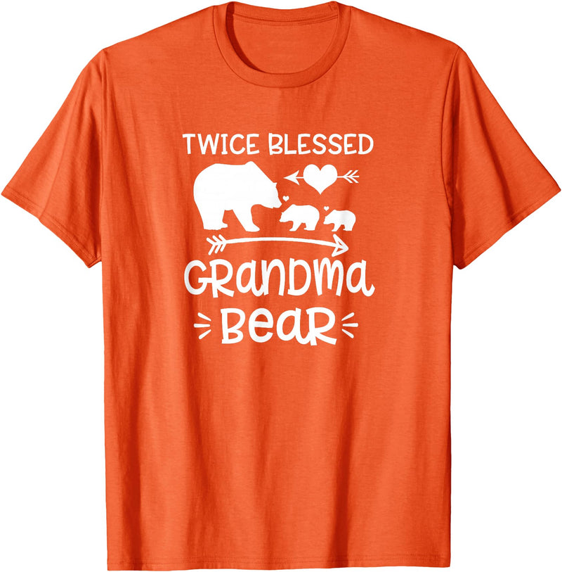 Grandparents Gifts By HustlaGirl Twice Blessed Grandma Bear Shirt Grandmas With Two Grandkids T-Shirt - Orange