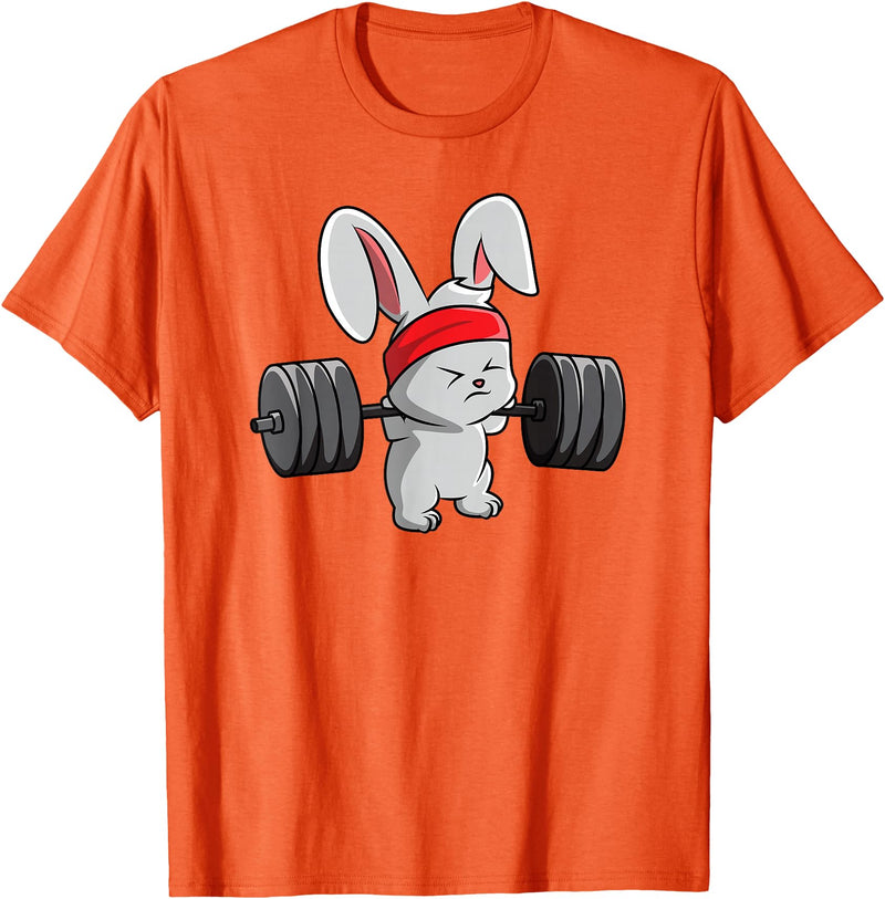 Bunny Gym , Rabbit Fitness Weightlifting T-Shirt in Orange