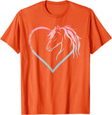 Horse Girl Designs Women I Love My Horses Riding Heart With Horse Head For Horseback Riding Horse T-Shirt - Orange