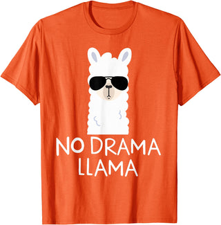 No Drama No Pob-Llama Alpaca Gifts No Drama Llama Alpaca with Sunglasses Llama Lovers Gift T-Shirt - Orange