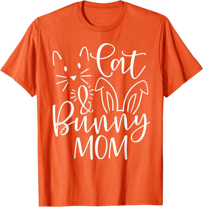 Cute Cat and Bunny Mom Design - Rabbit and Cat Owner T-Shirt in Orange