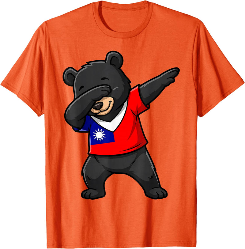Taiwan Dabbing Bear Flag Tees Taiwan Formosan Bear Dab Pose T-Shirt - Orange