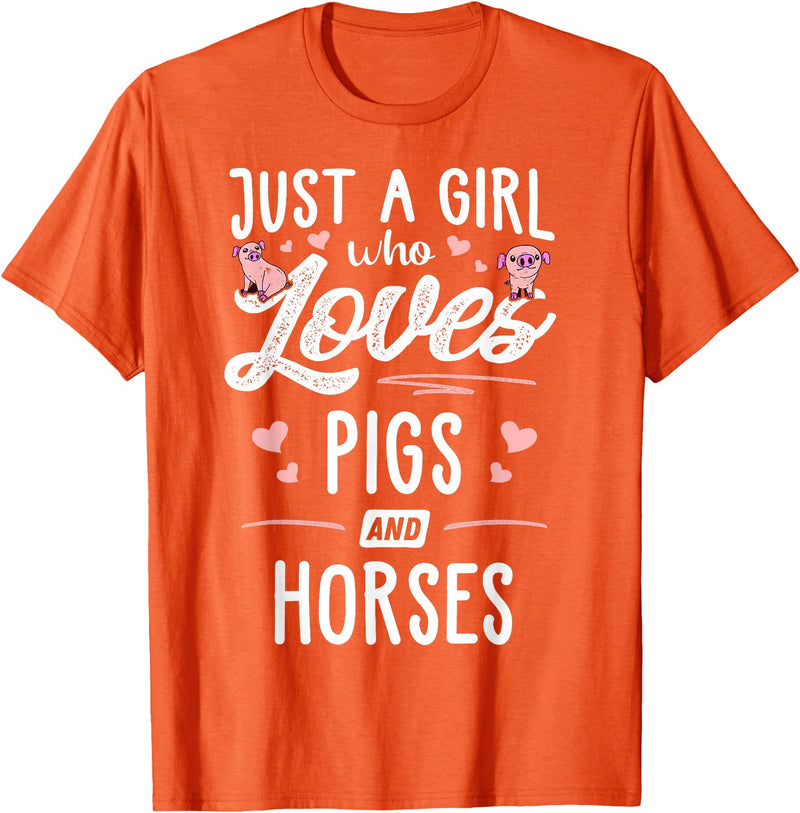 Pigs Memme Just A Girl Who Loves Pigs And Horses Gift Women T-Shirt - Orange