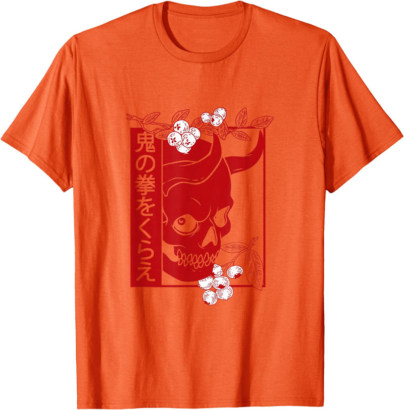 Aesthetics minimalist japanese - Here Japanese Demon Art face Skull Devil oni Harajuku Aesthetic T-Shirt - Orange