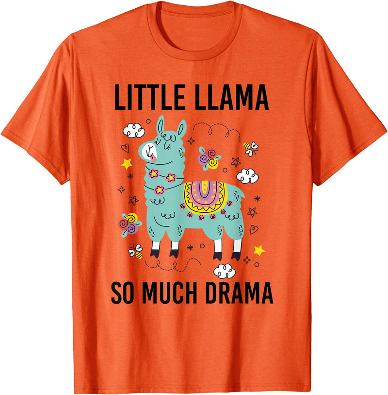 Llama Shirt Kids Boys Toddler Little Llama So Much Drama T-Shirt - Orange