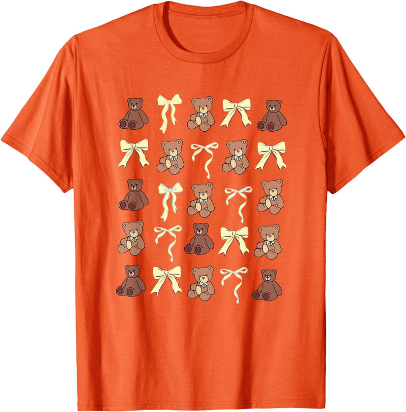 Coquette Aesthetic Graphics Preppy Teddy Bears Yellow Bows Coquette Girly Aesthetic T-Shirt - Orange