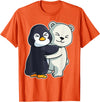 Penguin and Polar Bear Hug Arctic Animal Polar Bear and Penguin Cute North Pole Animals Hugging T-Shirt - Orange