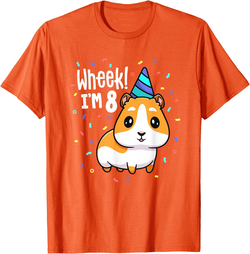Guinea Pig Birthday by Joy Haus Guinea Pig Birthday Party Wheek Kids 8 Year Old 8th Outfit T-Shirt - Orange