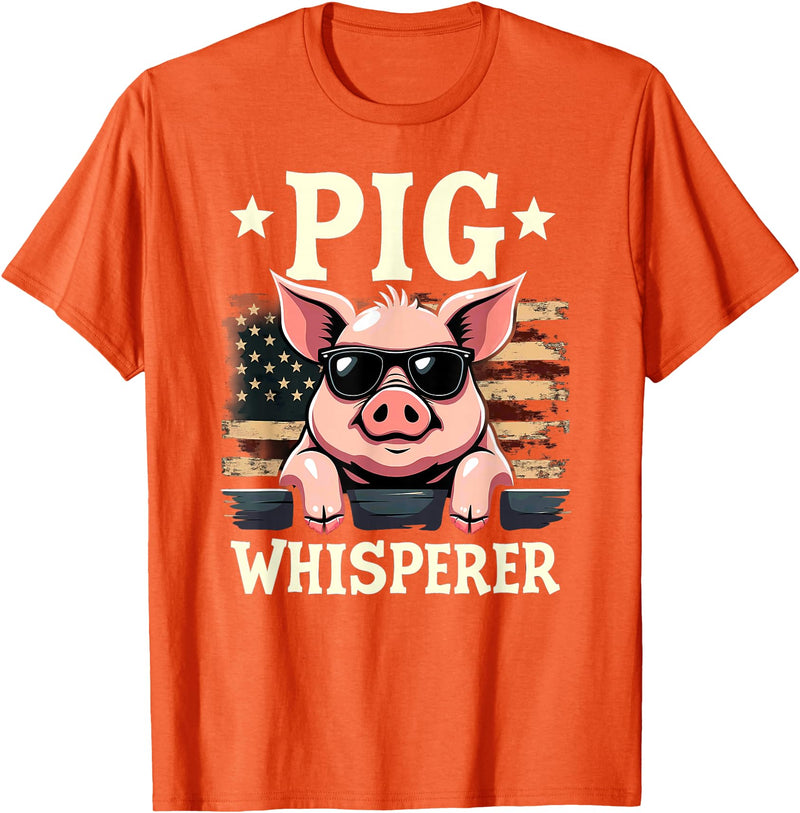 Patriotic 4th Of July Pig Farmer Farming Tees US Flag Hog Farmer Pig Whisperer T-Shirt - Orange