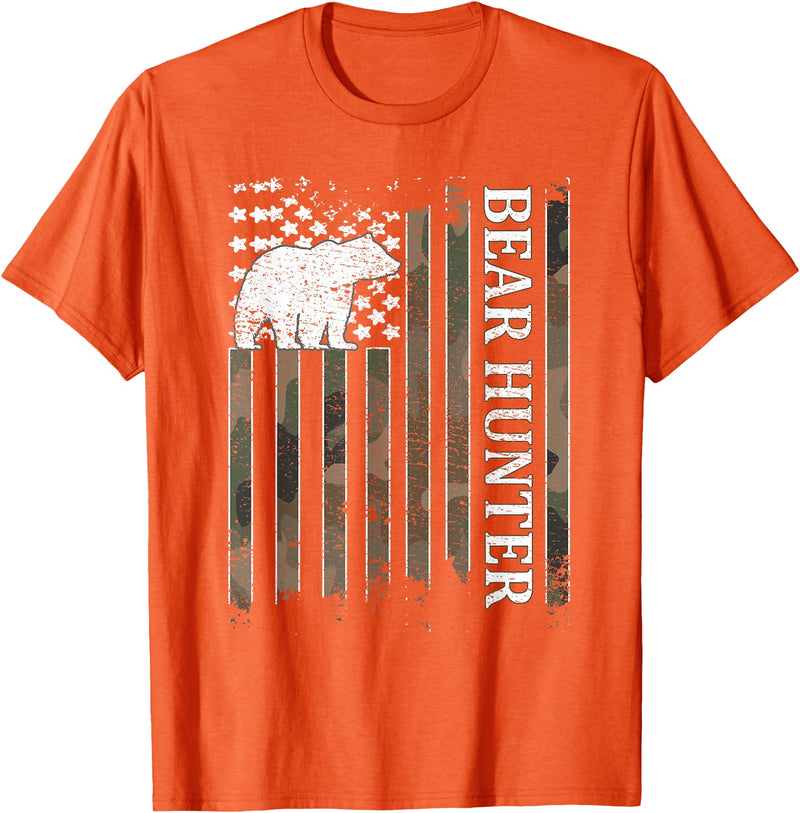 Bear Hunter & Bear Hunting Ideas Bear Hunter American Flag Bear Hunting Lover T-Shirt - Orange