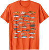 Botanical Chart Apparel Co. Vintage Fish Identification Chart Fishing T-Shirt - Orange