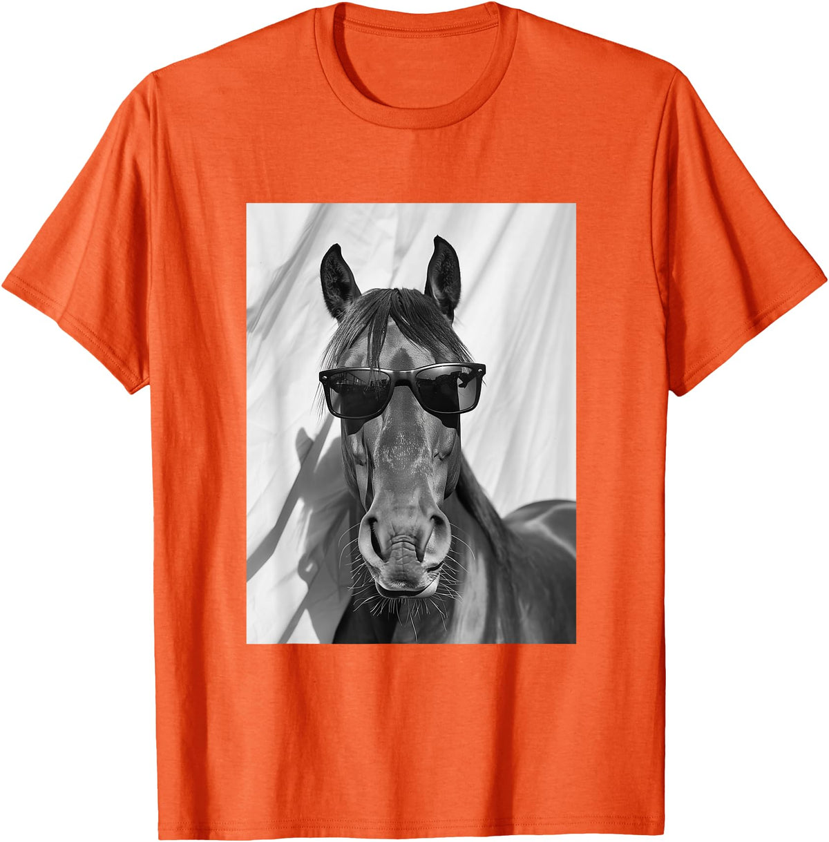 Funny Animal Photography Clothing Co. Cute Horse with Sunglasses Farm Animal Photo Booth T-Shirt - Orange