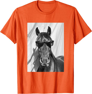 Funny Animal Photography Clothing Co. Cute Horse with Sunglasses Farm Animal Photo Booth T-Shirt - Orange
