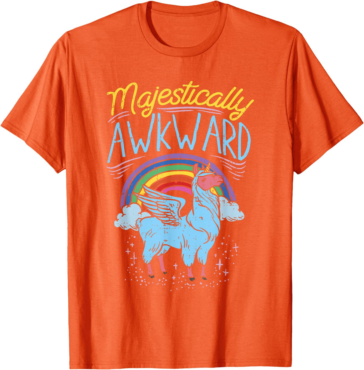 Llama Queen Birthday Party Gift Majestically Awkward Funny Llamacorn Llama Unicorn Rainbow T-Shirt - Orange