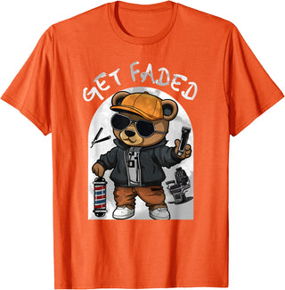 Black Barbershop African American Barber Designs Get Faded Hip Hop Teddy Bear Barber Streetwear Fade Haircut T-Shirt - Orange